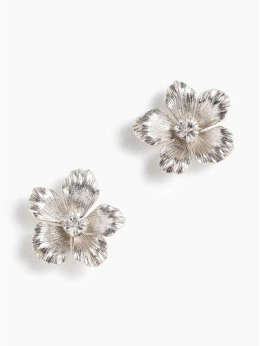J.Crew Pansy Flower Stud Earrings Silver